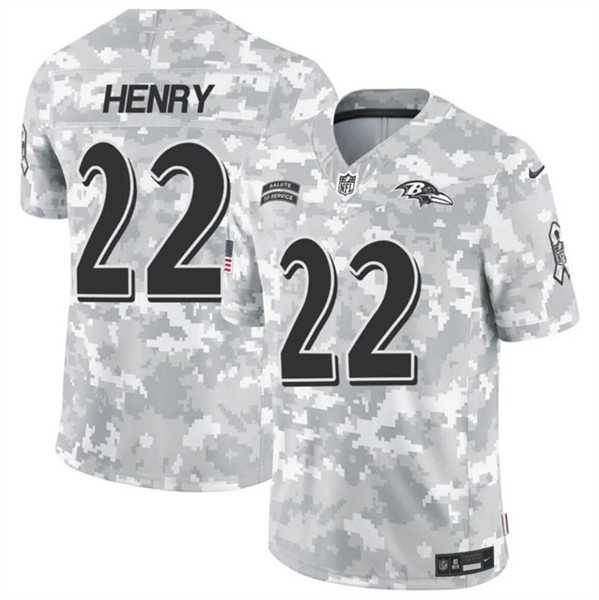 Men%27s Baltimore Ravens #22 Derrick Henry 2024 F.U.S.E. Arctic Camo Salute to Service Limited Stitched Jersey Dzhi->baltimore ravens->NFL Jersey